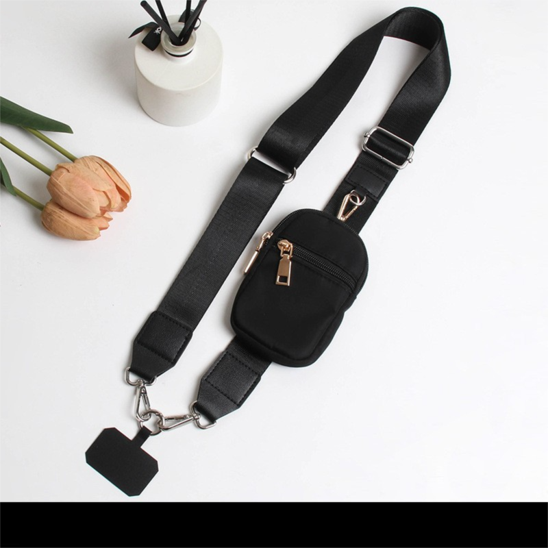 Black Versatile Crossbody Phone Lanyard with Detachable Mini Pouch - Twill