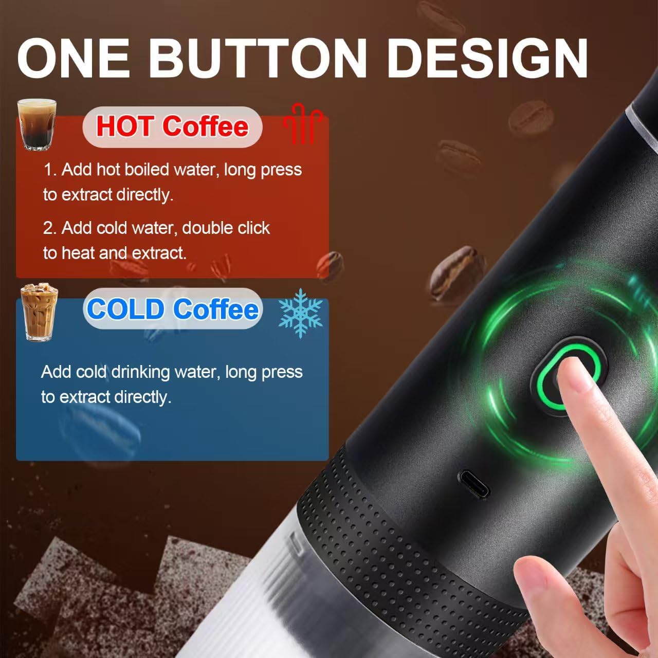 Black 3-in-1 Portable Espresso Maker with Self-Heating and One-Touch Cold Hot view 5