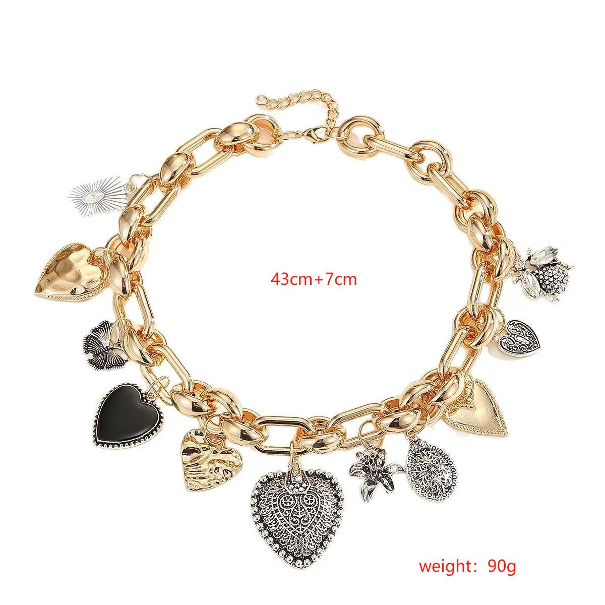 European and American Statement Exaggerated Heart & Floral Rhinestone Necklace view 3