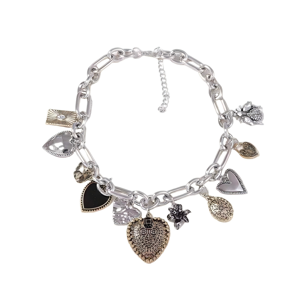 European and American Statement Exaggerated Heart & Floral Rhinestone Necklace