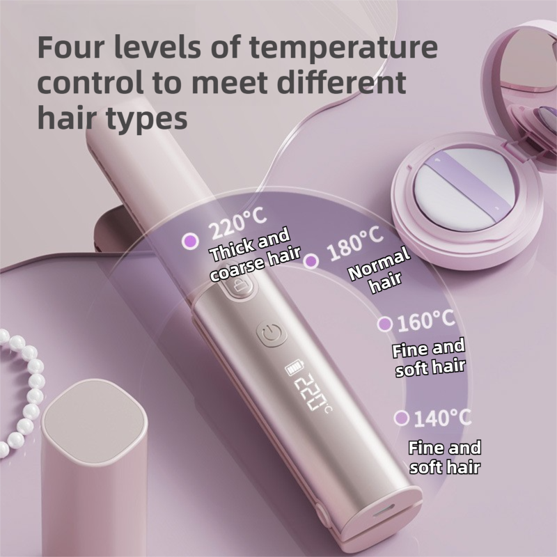 Pink 2-in-1 Wireless Hair Styler with 4 Temperature Settings view 3