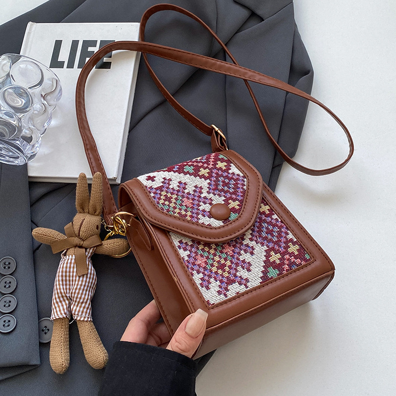 Red Boho-Chic PU Leather Crossbody Phone Purse with Cute Rabbit Pendant