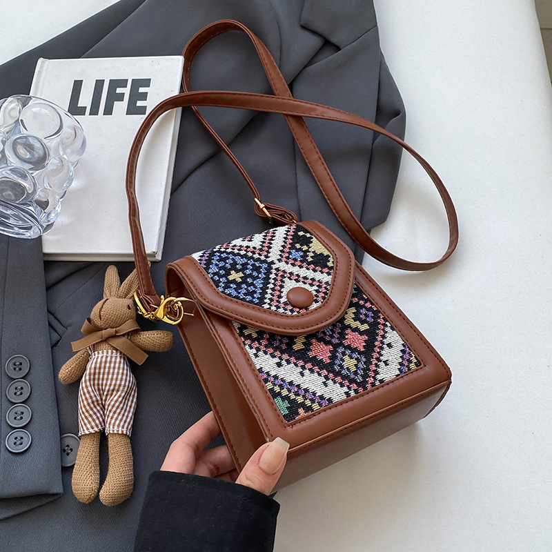 Black Boho-Chic PU Leather Crossbody Phone Purse with Cute Rabbit Pendant