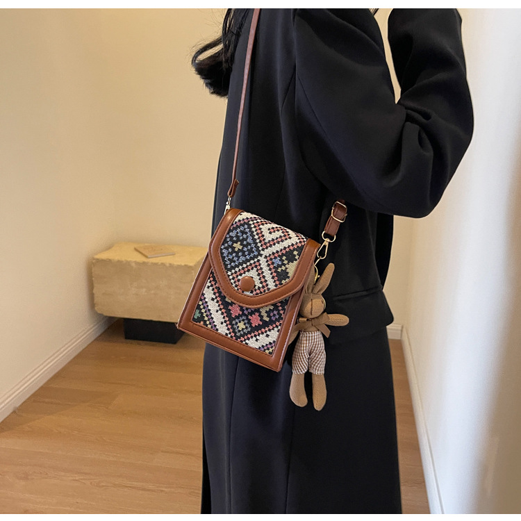Black Boho-Chic PU Leather Crossbody Phone Purse with Cute Rabbit Pendant view 4