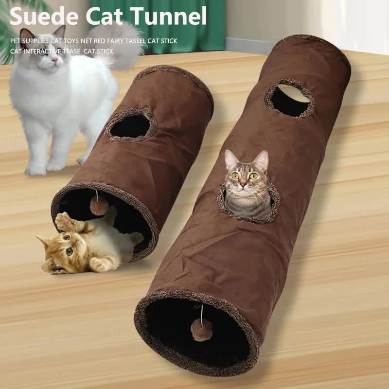 30X67CM Grey Durable Suede Foldable Cat Tunnel - Interactive Multi-Sensory view 2