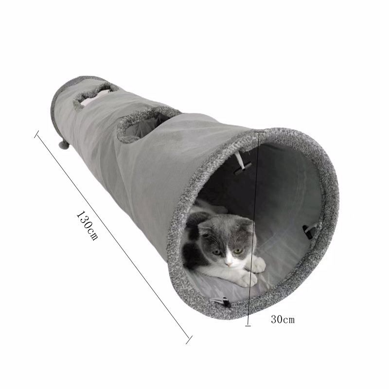 30X130CM Grey Durable Suede Foldable Cat Tunnel - Interactive Multi-Sensory view 4