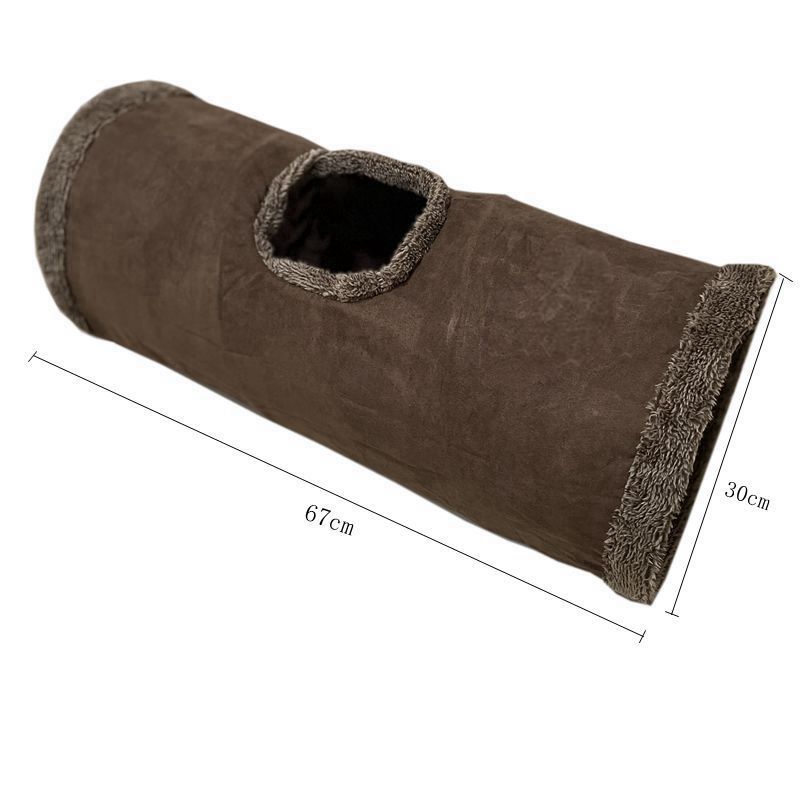 30X67CM Brown Durable Suede Foldable Cat Tunnel - Interactive Multi-Sensory