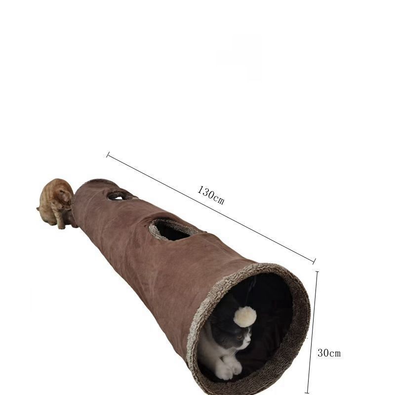 30X130CM Brown Durable Suede Foldable Cat Tunnel - Interactive Multi-Sensory view 4