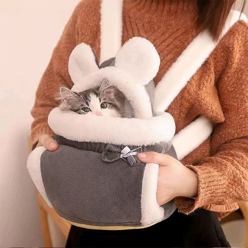 Grey 2-in-1 Ultra-Soft Plush Pet Carrier & Mobile Bed - Portable & Lightweight