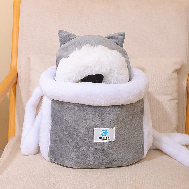 Grey 2-in-1 Ultra-Soft Plush Pet Carrier & Mobile Bed - Portable & Lightweight