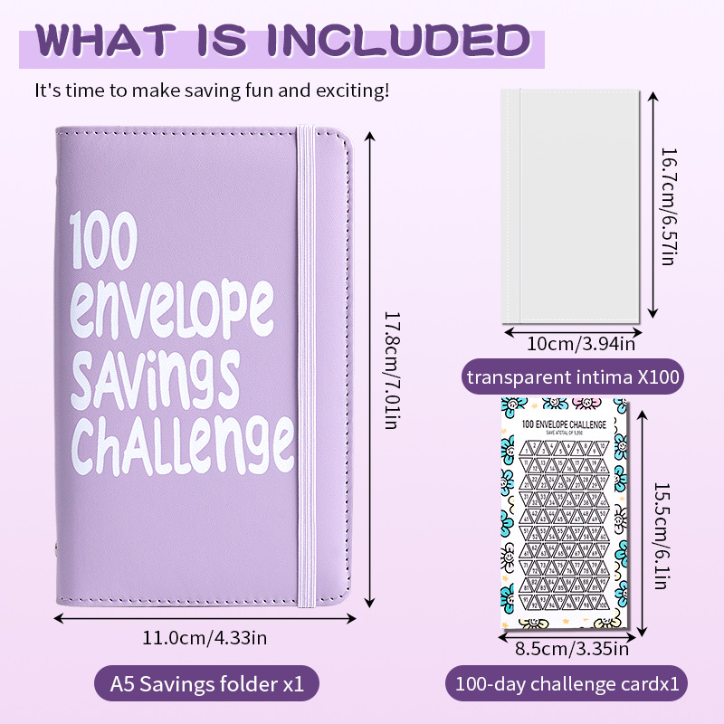 Black 100 Days Envelope Savings Challenge with 50 Clear Double-Sided Pages view 2
