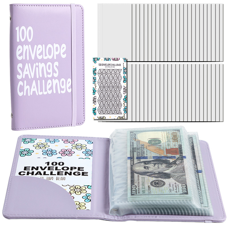Purple 100 Days Envelope Savings Challenge with 50 Clear Double-Sided Pages