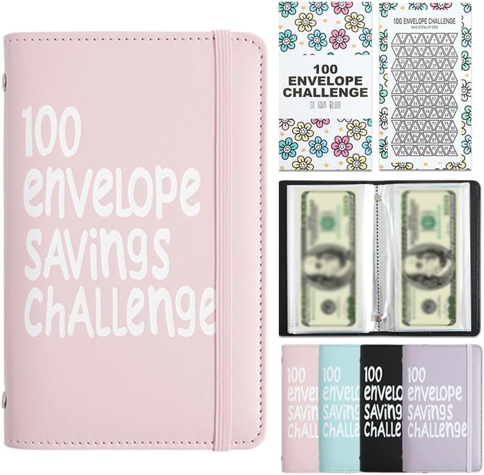 Pink 100 Days Envelope Savings Challenge with 50 Clear Double-Sided Pages