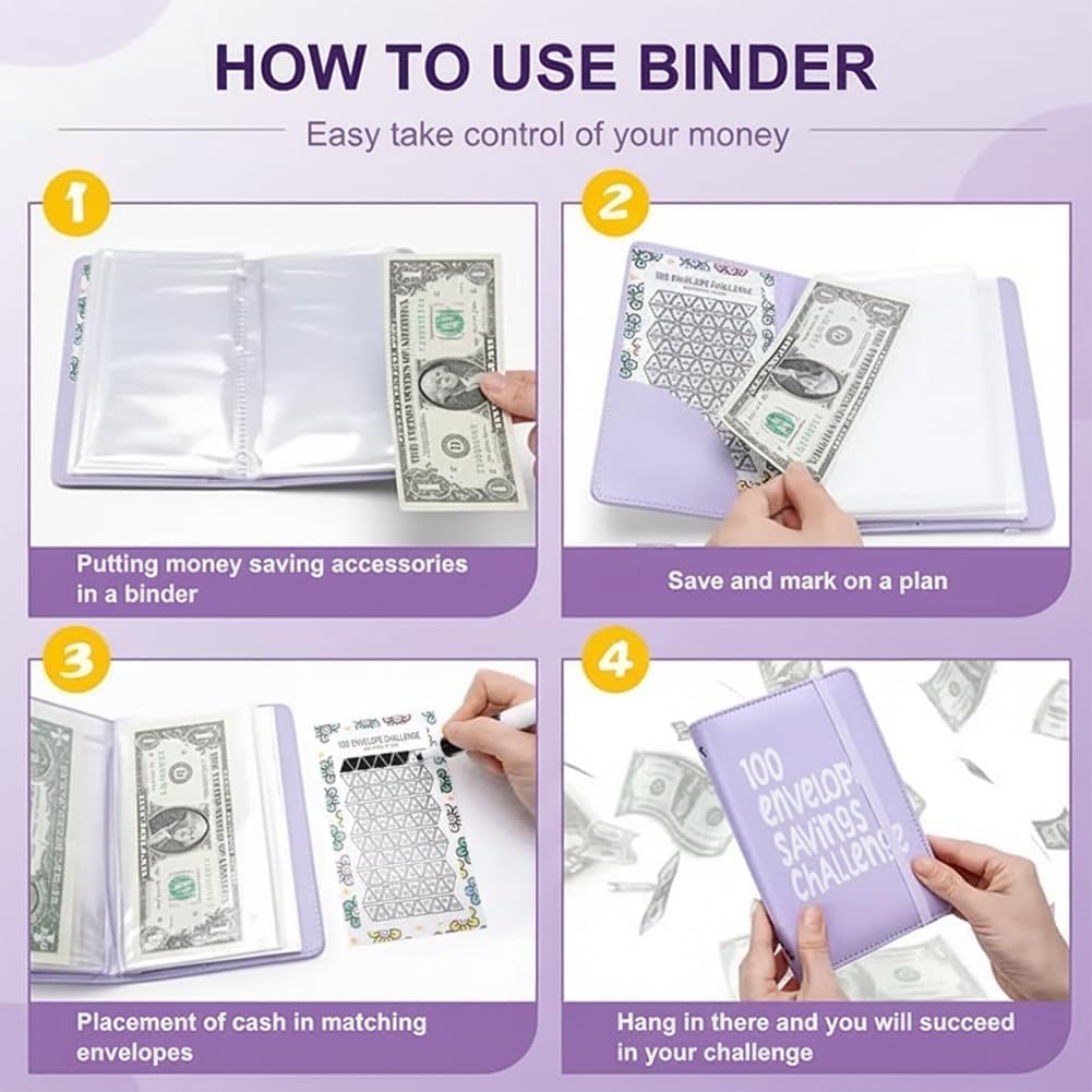 Pink 100 Days Envelope Savings Challenge with 50 Clear Double-Sided Pages view 4