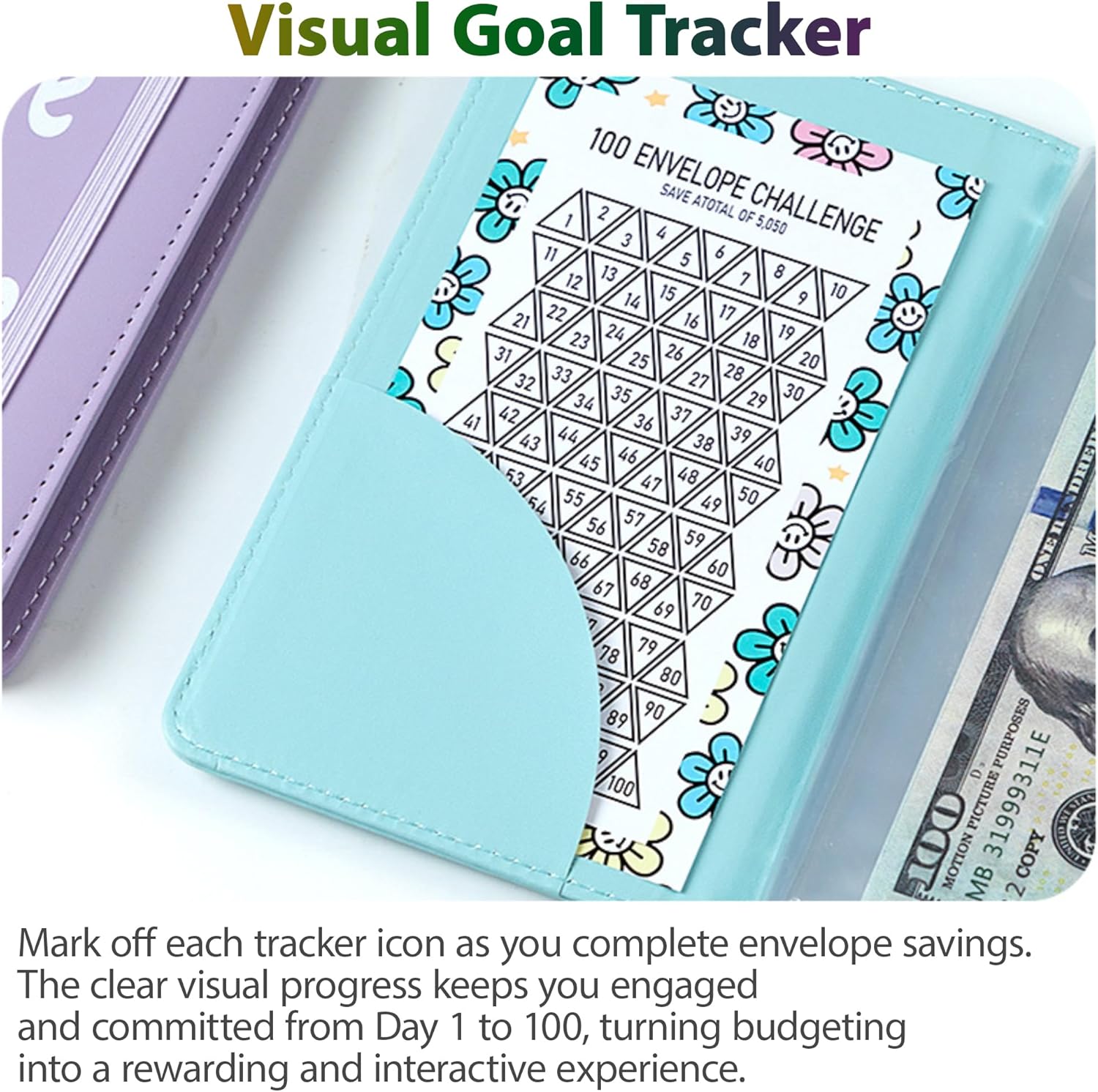 Pink 100 Days Envelope Savings Challenge with 50 Clear Double-Sided Pages view 5