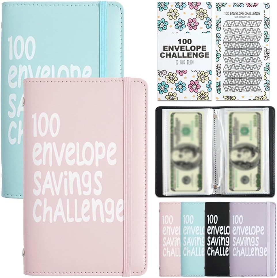 Two-Player 100 Days Envelope Savings Challenge with 50 Clear Double-Sided