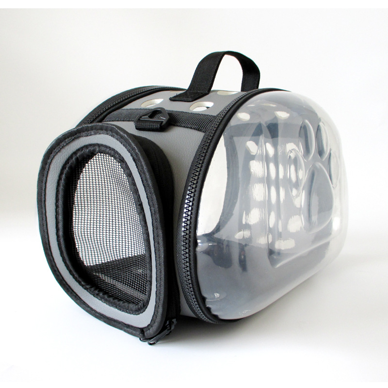 Grey Foldable Breathable Pet Carrier with Panoramic Window & Strap - EVA &