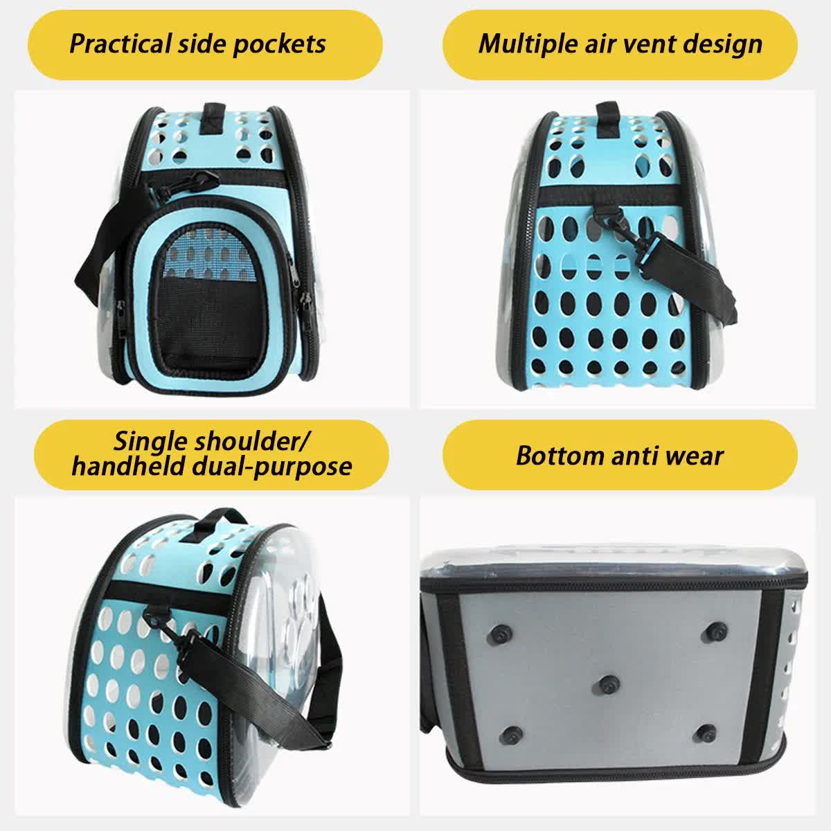 Grey Foldable Breathable Pet Carrier with Panoramic Window & Strap - EVA & view 5