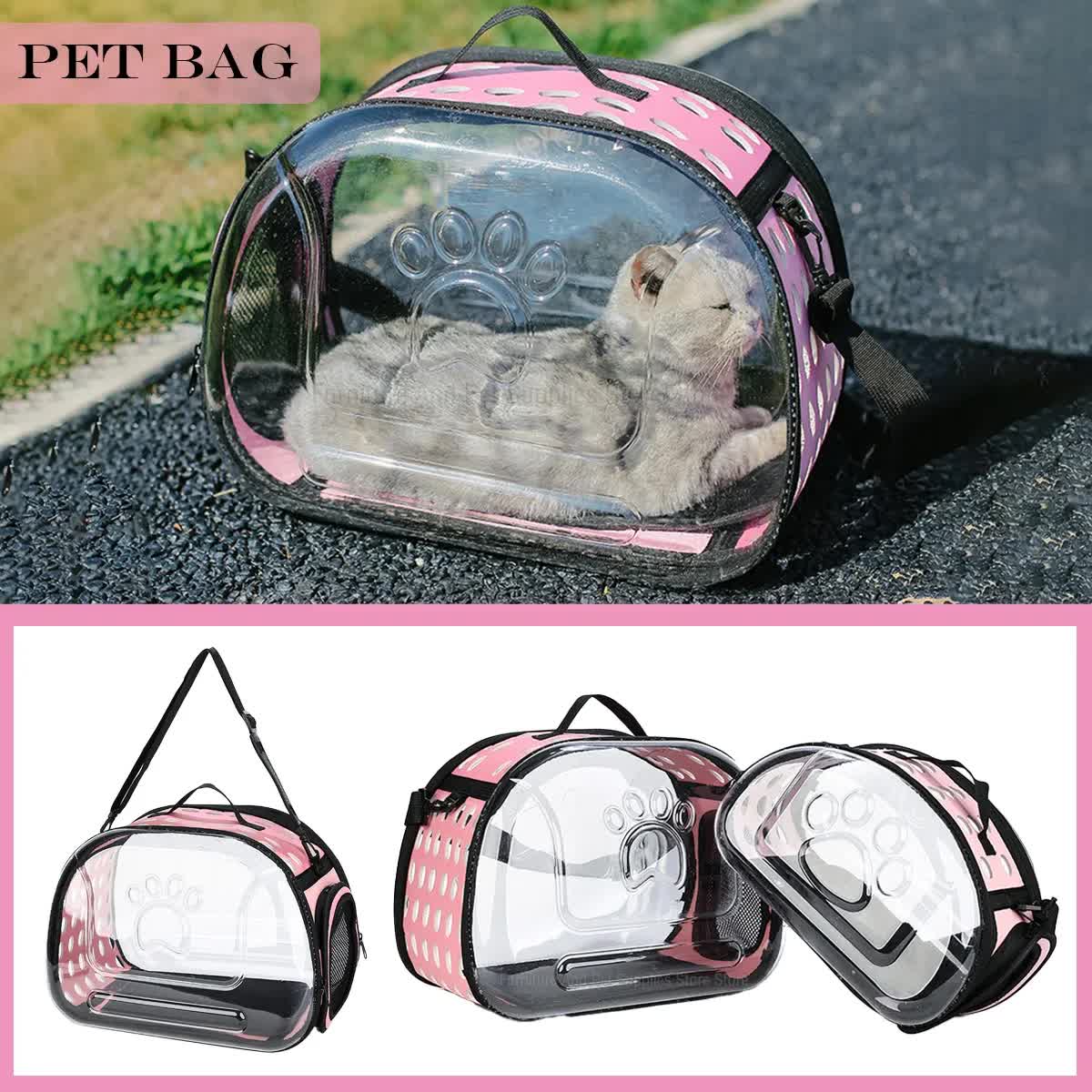 Black Foldable Breathable Pet Carrier with Panoramic Window & Strap - EVA & view 3