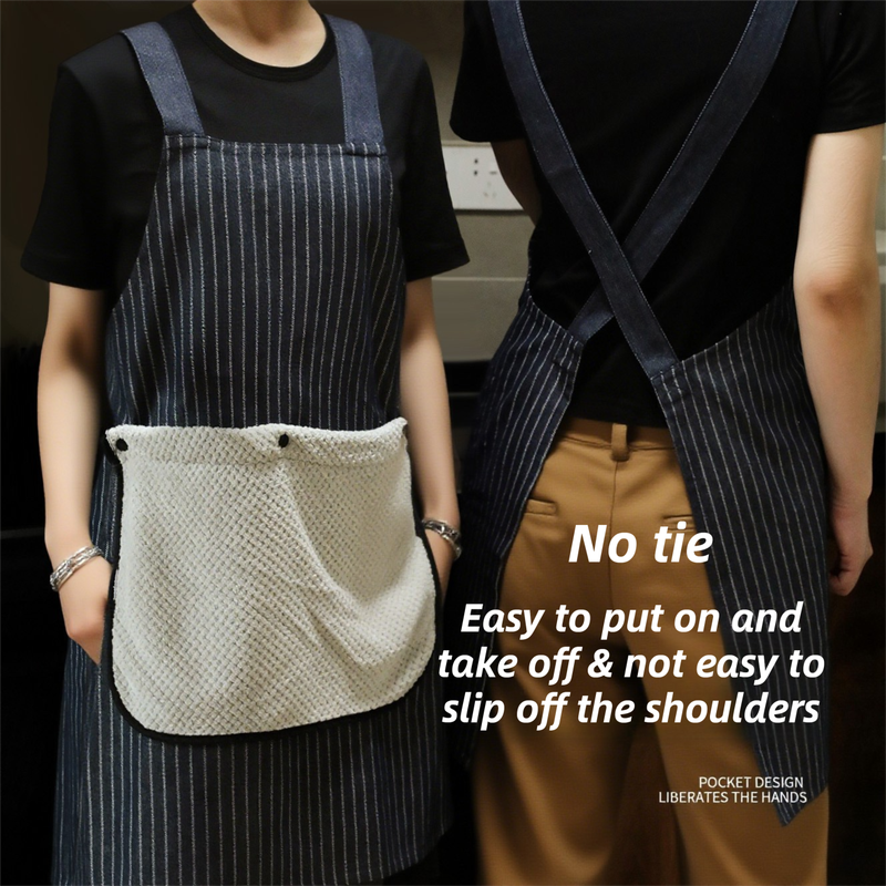 Black Waterproof & Oil-Proof Cross-Back Kitchen Apron with No-Tie Slip-On view 2