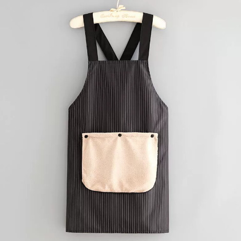 2-Pack Black Waterproof & Oil-Proof Cross-Back Kitchen Apron with No-Tie