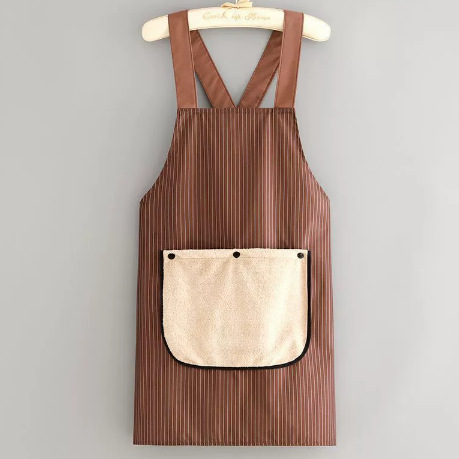 Brown Waterproof & Oil-Proof Cross-Back Kitchen Apron with No-Tie Slip-On