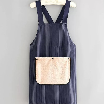 Dark Blue Waterproof & Oil-Proof Cross-Back Kitchen Apron with No-Tie Slip-On