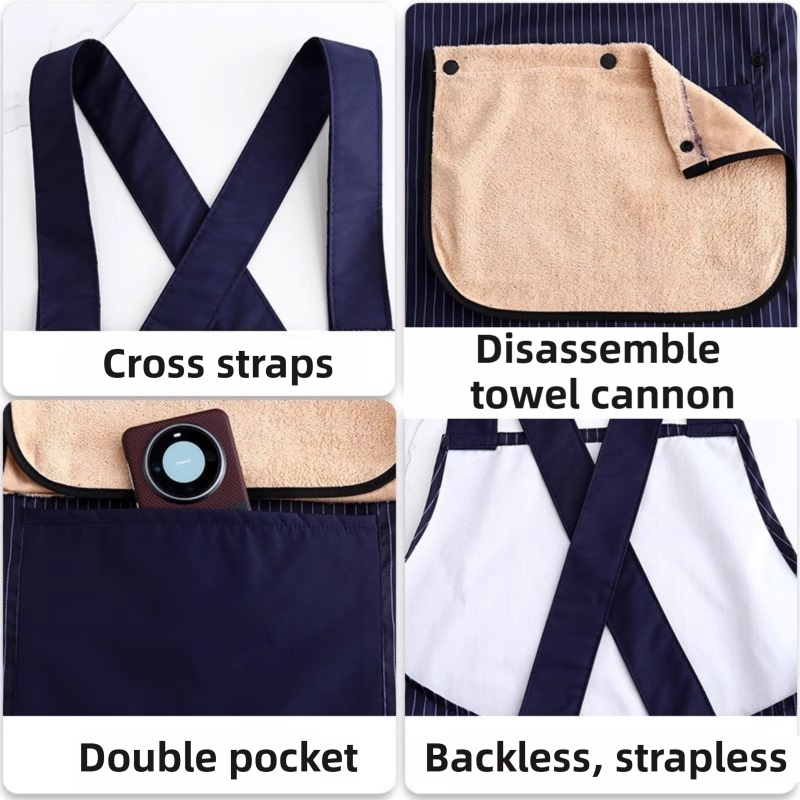 Dark Blue Waterproof & Oil-Proof Cross-Back Kitchen Apron with No-Tie Slip-On view 5