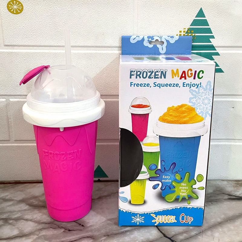 Pink Instant DIY Slushie Squeeze Maker Cup - Food-Grade Silicone Double-Layer