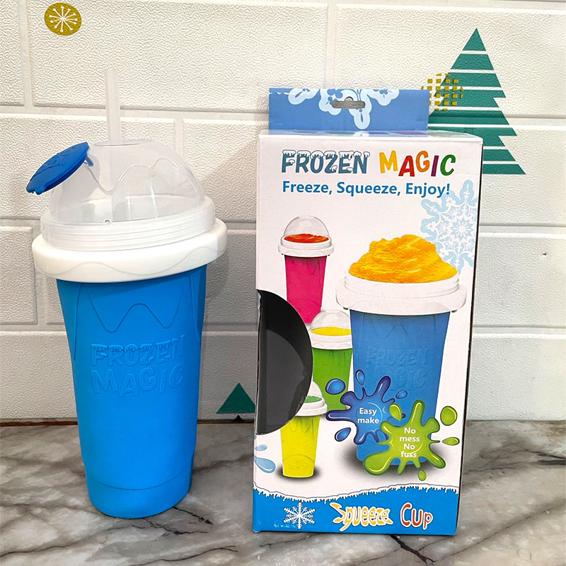 Blue Instant DIY Slushie Squeeze Maker Cup - Food-Grade Silicone Double-Layer