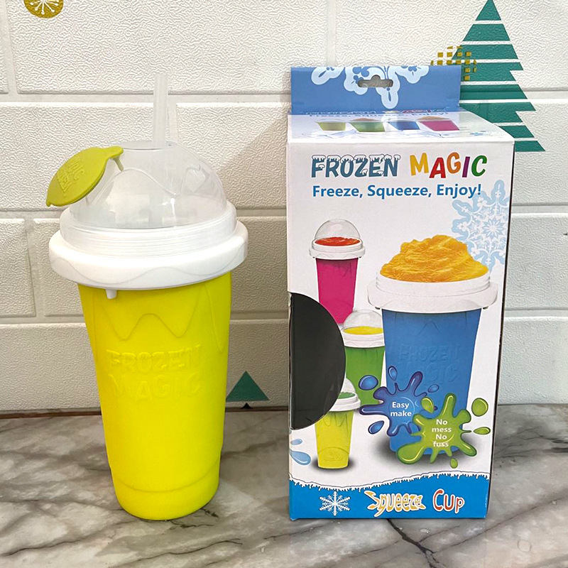 Yellow Instant DIY Slushie Squeeze Maker Cup - Food-Grade Silicone