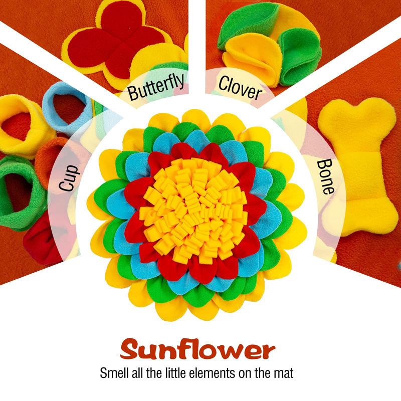 Red 50x50CM Soft Dog Sniffing Mat with Colorful Floral & Bone - Pet Stress view 2