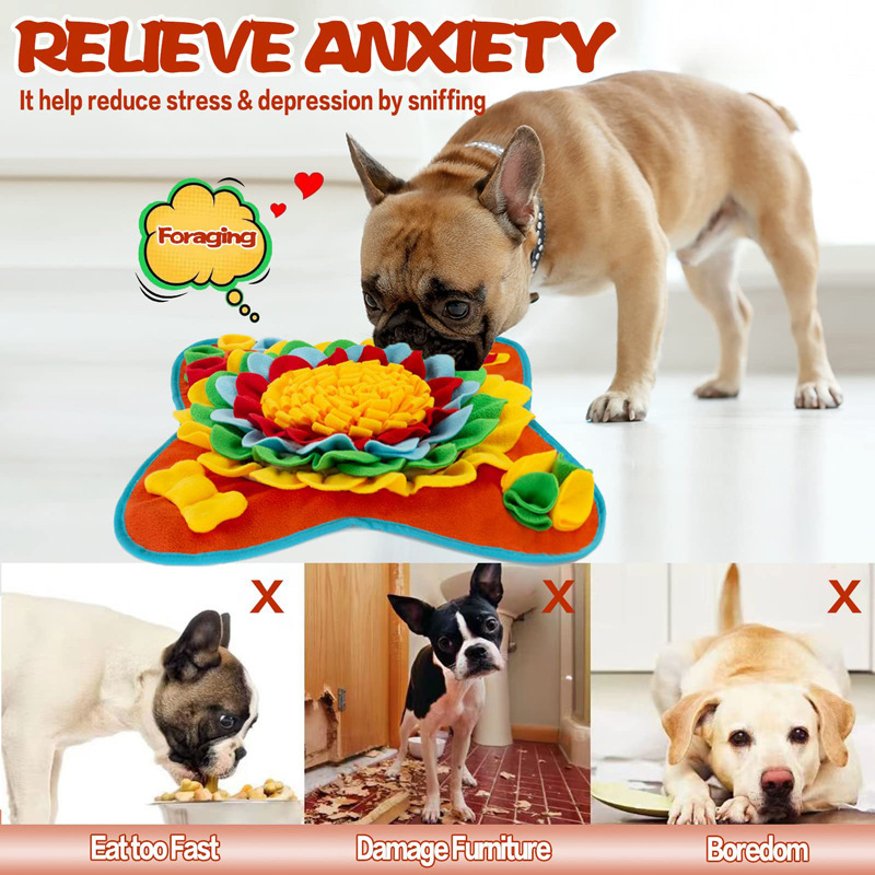 Red 50x50CM Soft Dog Sniffing Mat with Colorful Floral & Bone - Pet Stress view 3