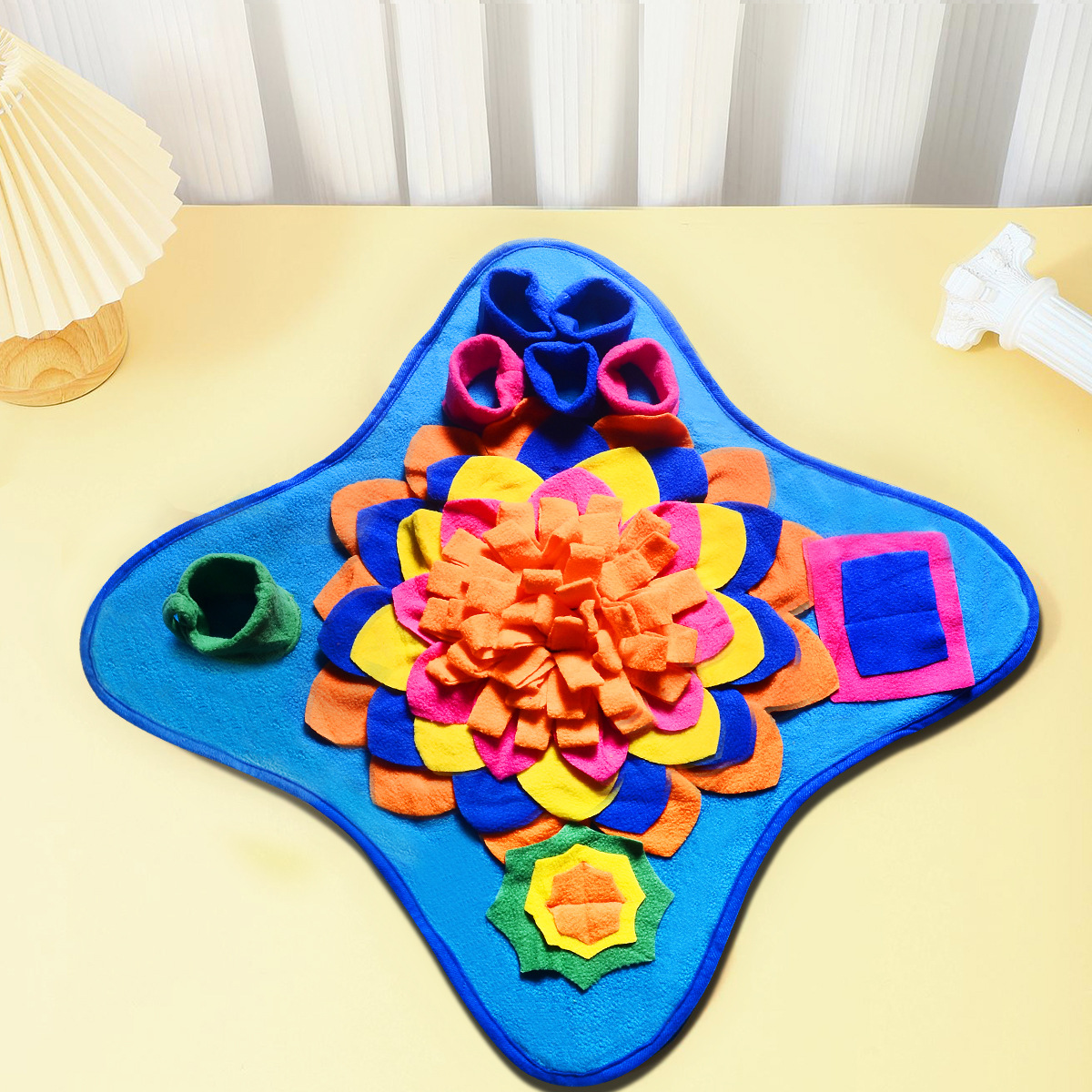 Blue 48x48CM Durable Felt Cloth Pet Puzzle Sniffing Mat - Mental Stimulation &