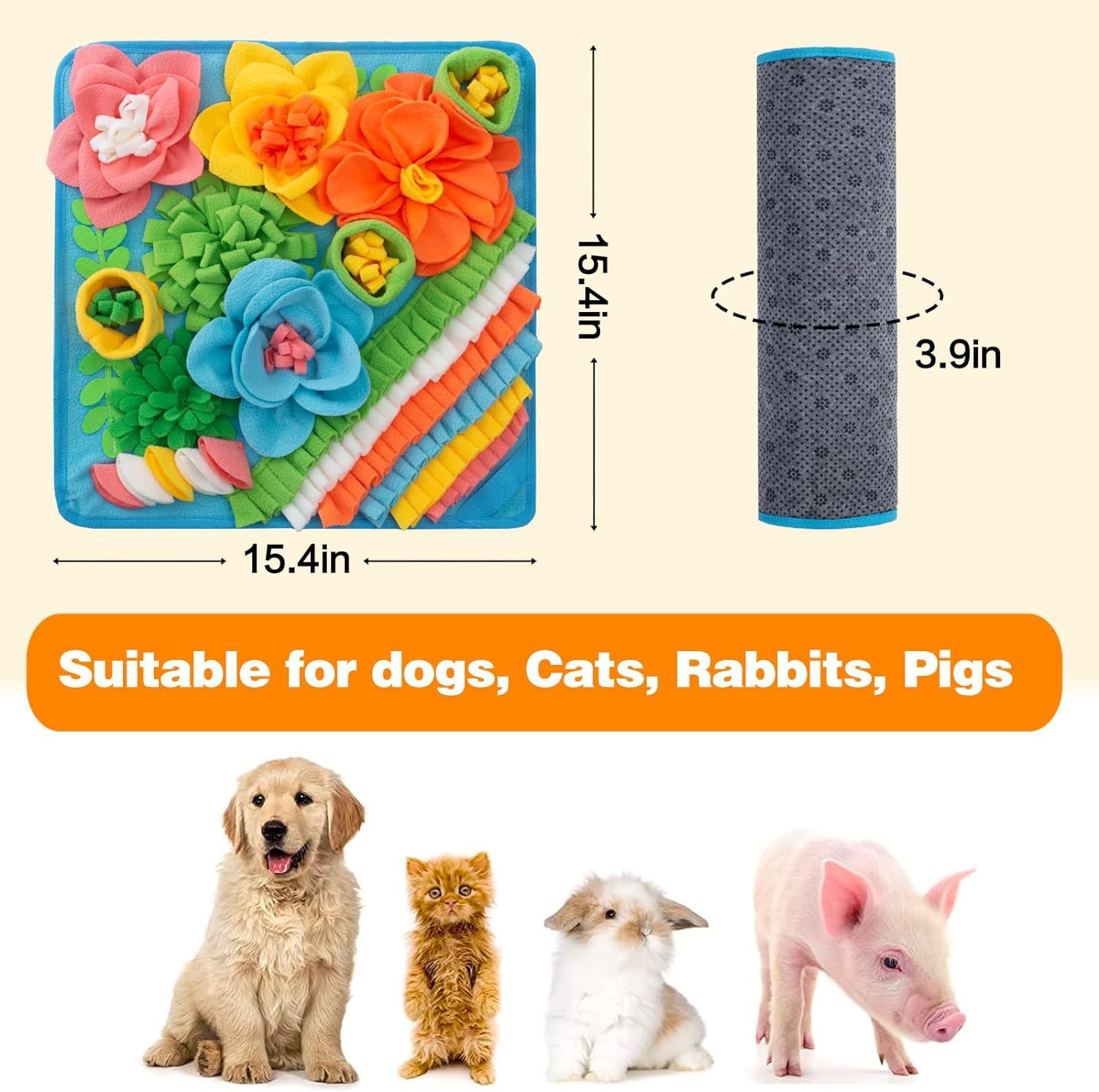 Blue 39X39CM Interactive Fleece Dog Sniffing Mat & Slow Feeder - Stress Relief view 3