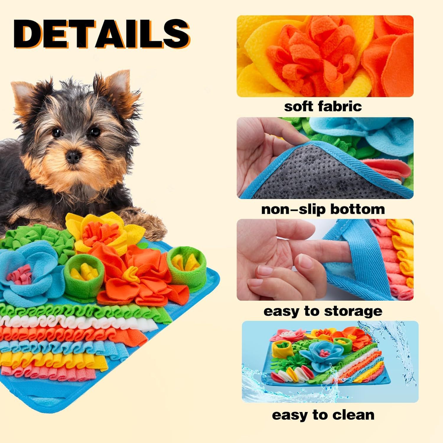 Blue 39X39CM Interactive Fleece Dog Sniffing Mat & Slow Feeder - Stress Relief view 4
