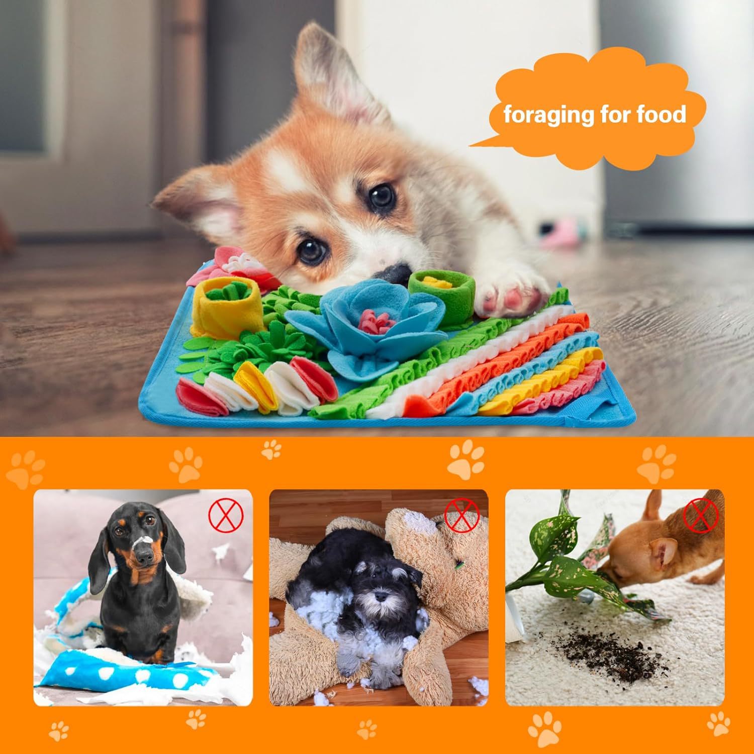 Brown 39X39CM Interactive Fleece Dog Sniffing Mat & Slow Feeder - Stress view 2