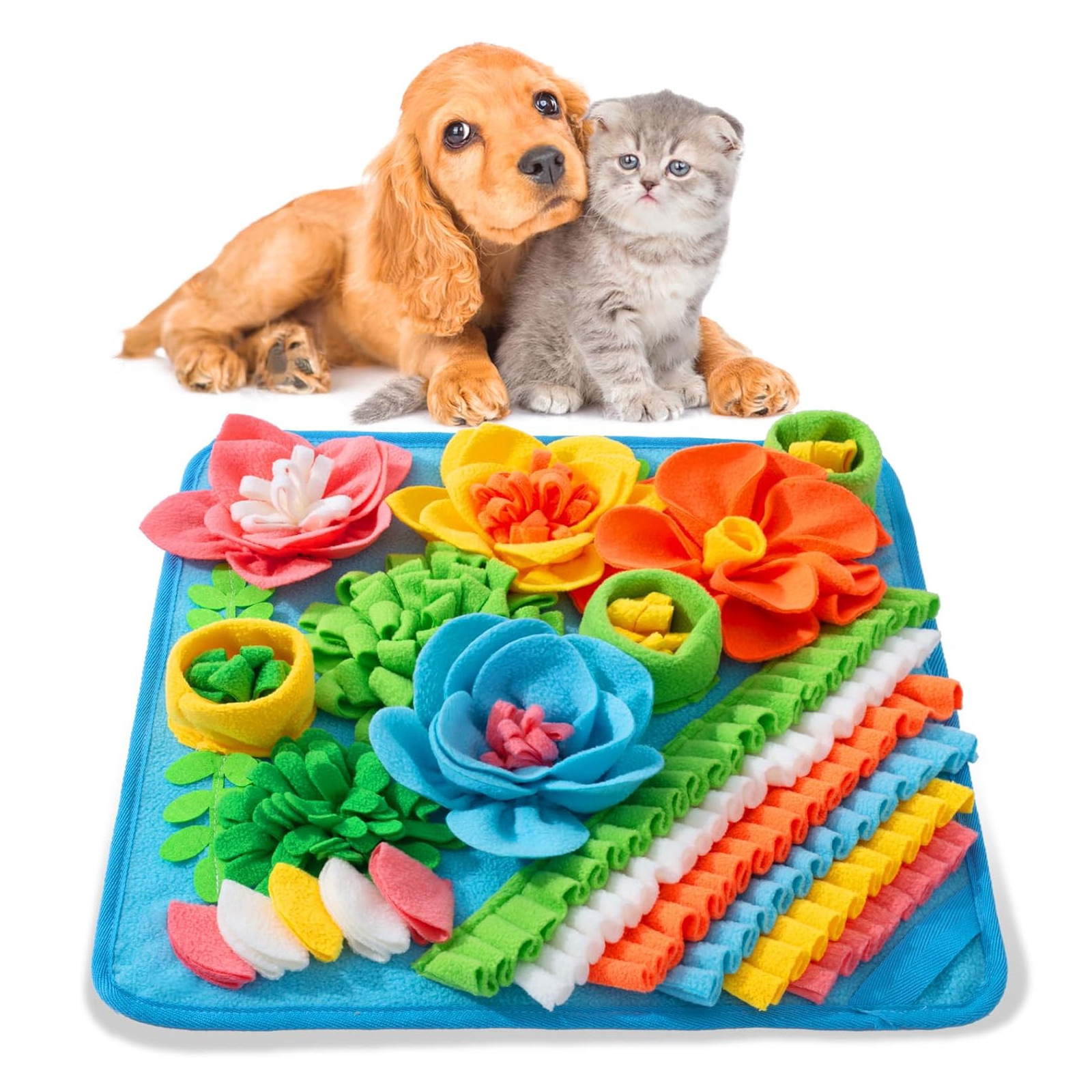 Blue 50X50CM Interactive Fleece Dog Sniffing Mat & Slow Feeder - Stress Relief
