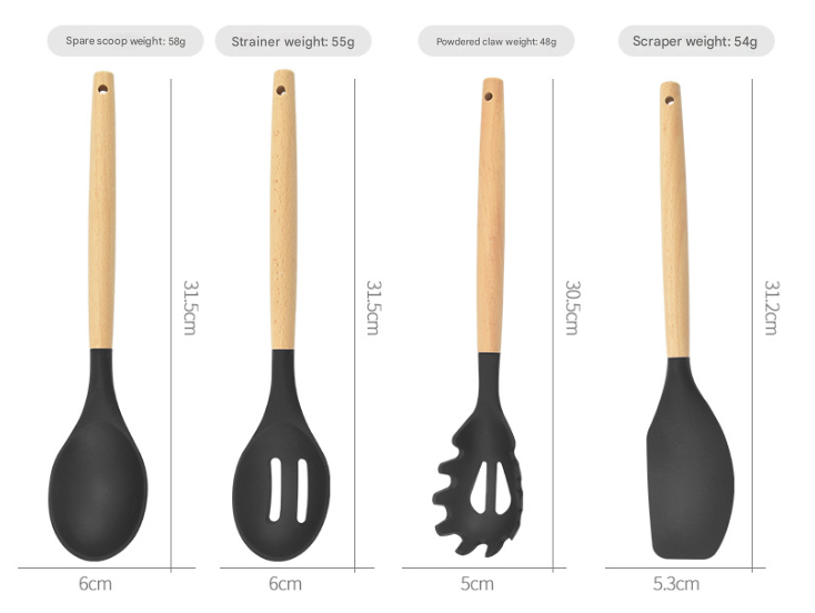 12-Piece Khaki Heat-Resistant Silicone Cooking Utensils with Wooden Handles view 5