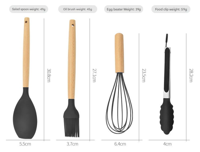 12-Piece Khaki Heat-Resistant Silicone Cooking Utensils with Wooden Handles view 6