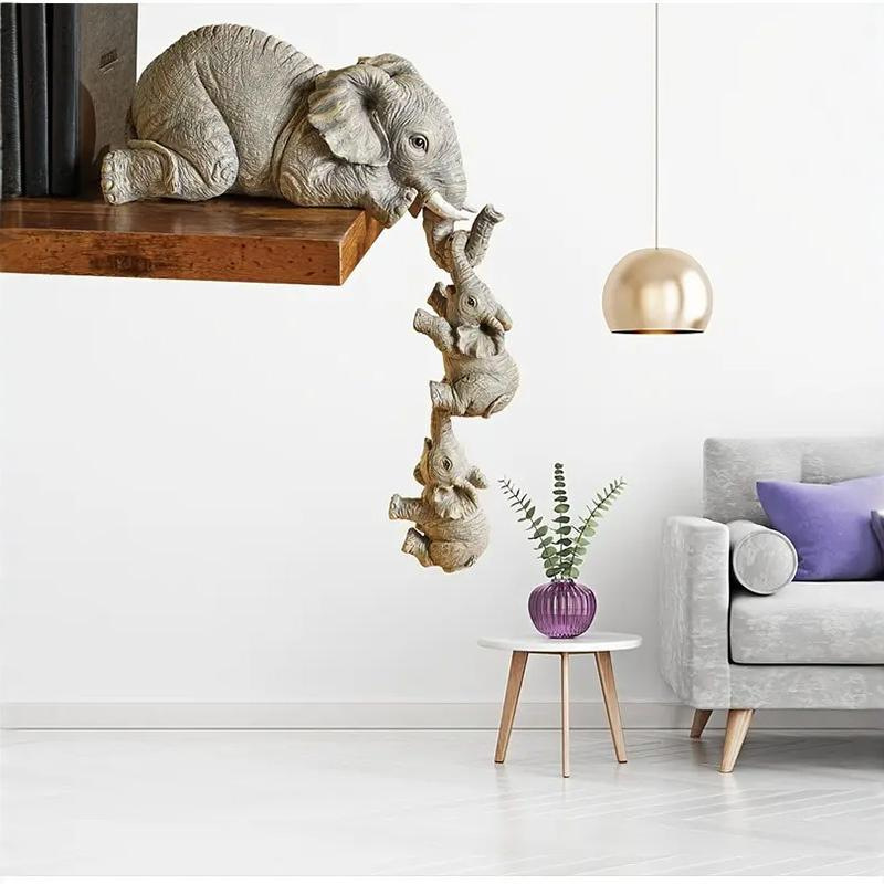 3-Piece Cute Mother Child Elephant Figurine Set - Stackable Resin Home Office