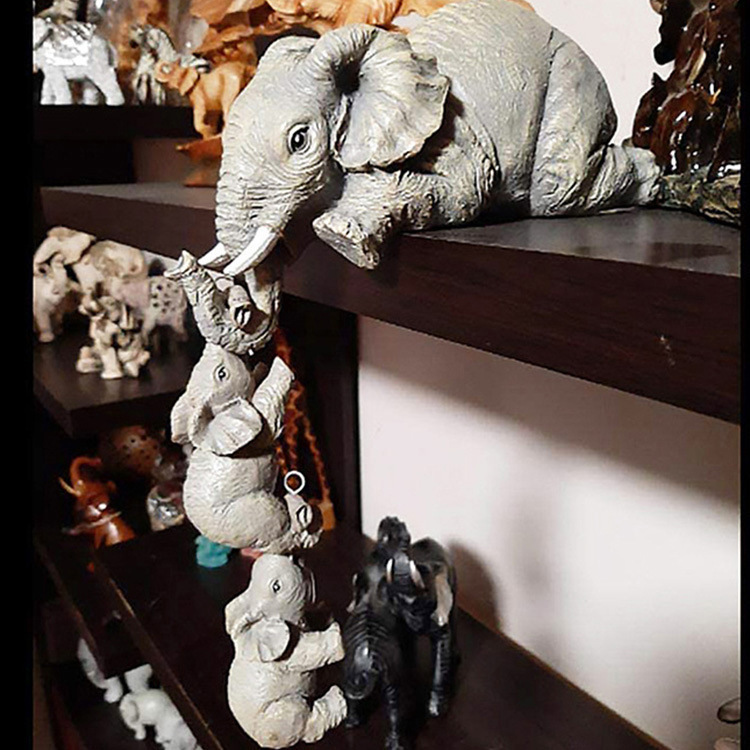 3-Piece Cute Mother Child Elephant Figurine Set - Stackable Resin Home Office view 3