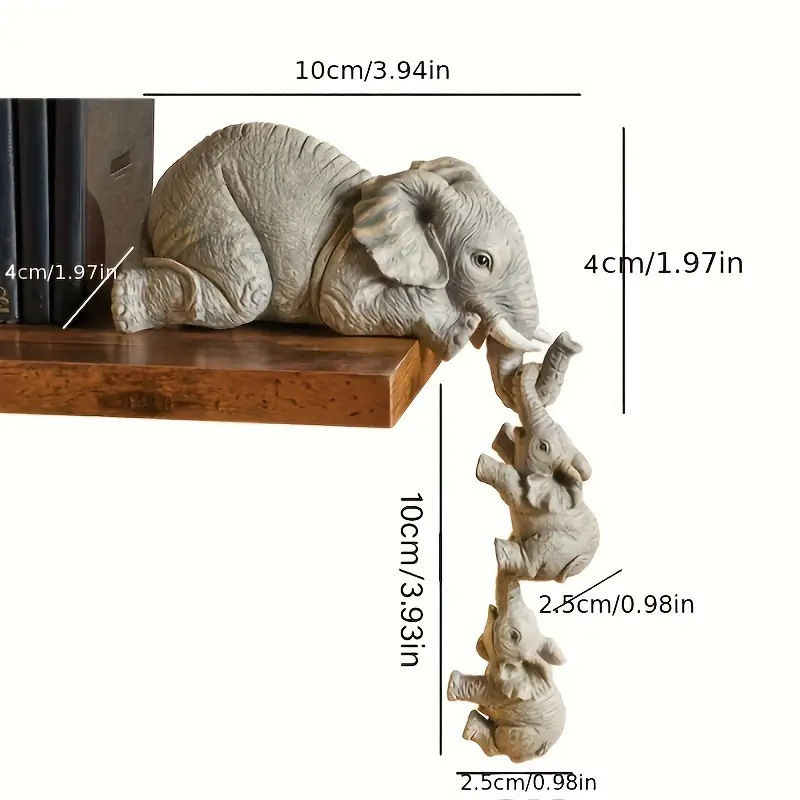 3-Piece Cute Mother Child Elephant Figurine Set - Stackable Resin Home Office view 4
