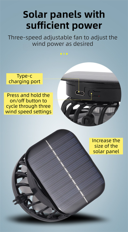 Black Dual Turbo Fan Sun Hat with Square Solar Panel & TypeC Interface view 4
