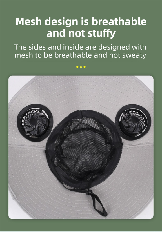 Black Dual Turbo Fan Sun Hat with Square Solar Panel & TypeC Interface view 5