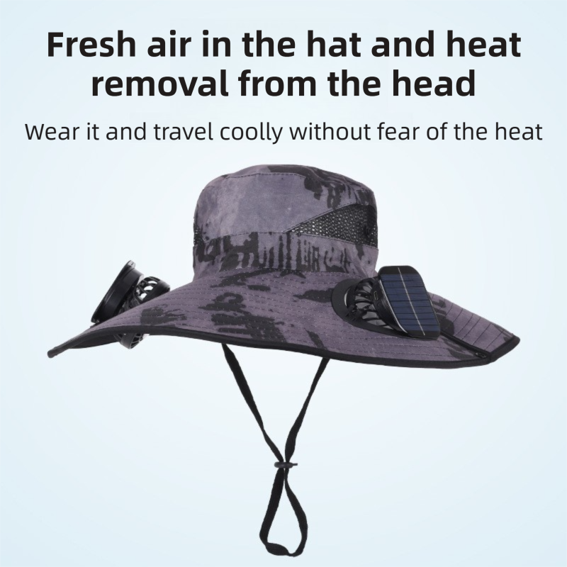 Black Dual Turbo Fan Sun Hat with Round Solar Panel & TypeC Interface view 2