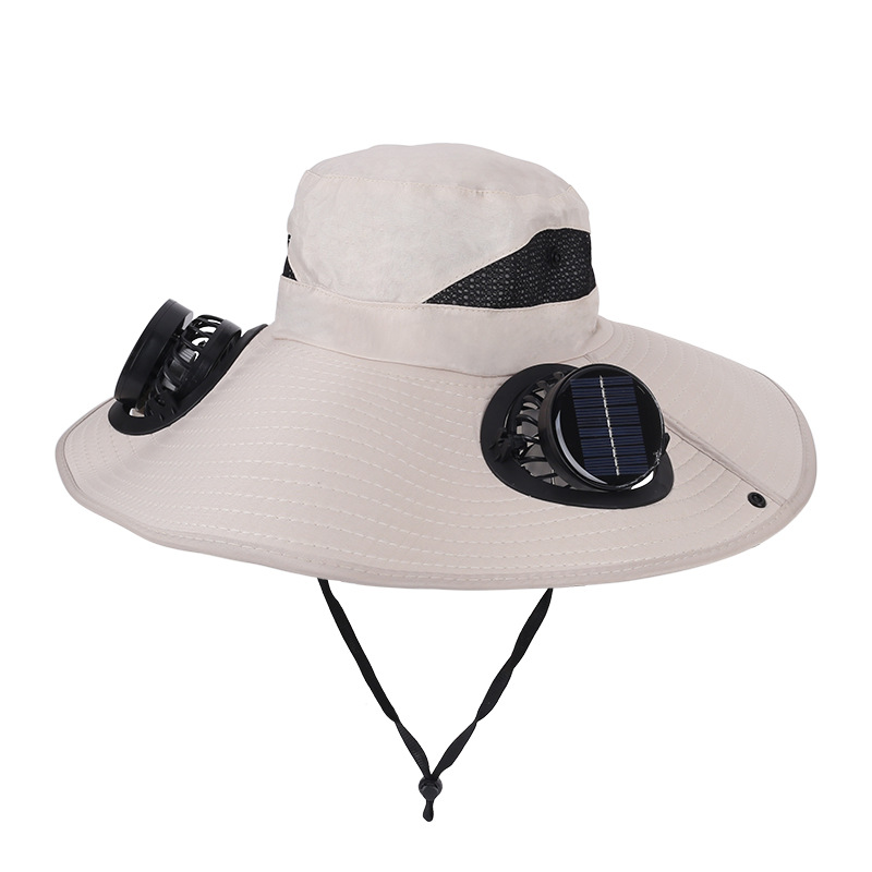 Khaki Dual Turbo Fan Sun Hat with Round Solar Panel & TypeC Interface