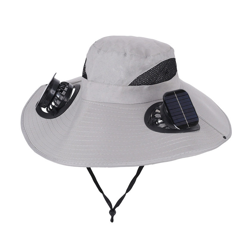 Light Grey Dual Turbo Fan Sun Hat with Square Solar Panel & TypeC Interface