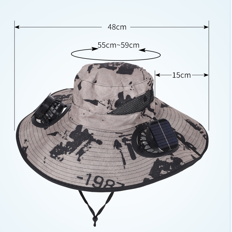 Light Grey Dual Turbo Fan Sun Hat with Square Solar Panel & TypeC Interface view 3
