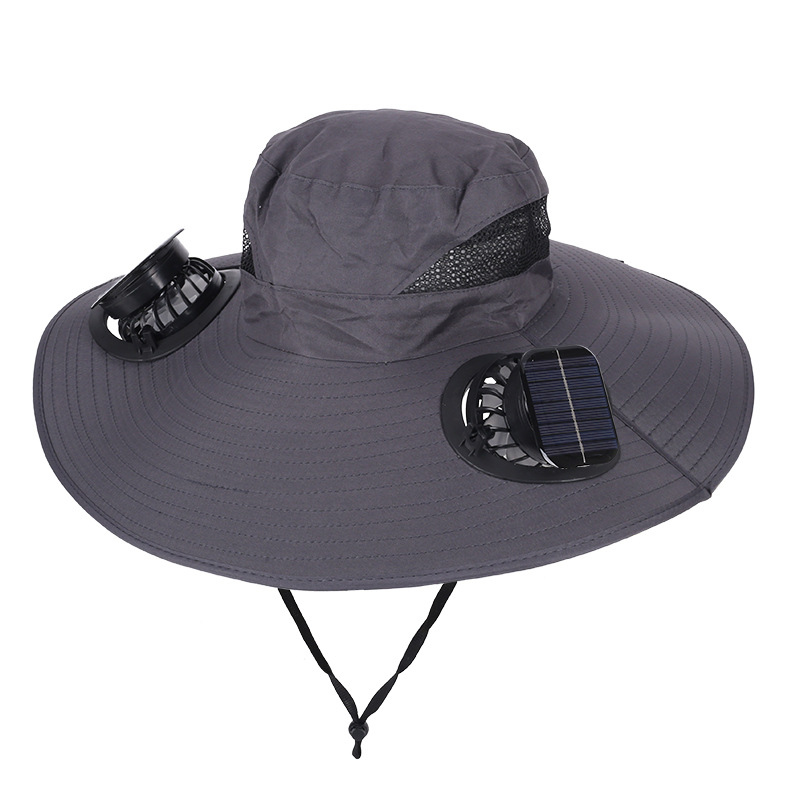 Dark Grey Dual Turbo Fan Sun Hat with Square Solar Panel & TypeC Interface